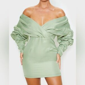 Off-Shoulder Sage Green Dress